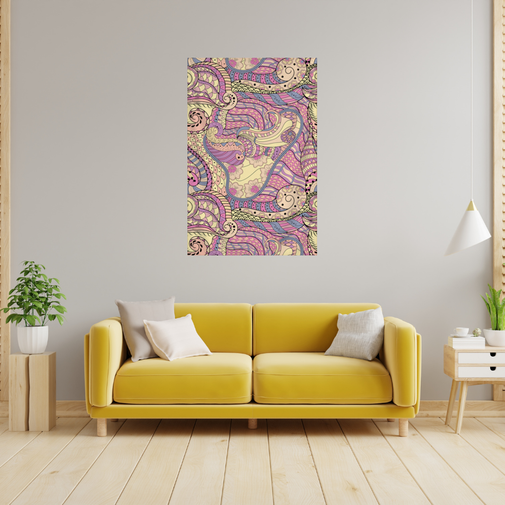 Psychedelic Zentangle Floral Wall Tapestry