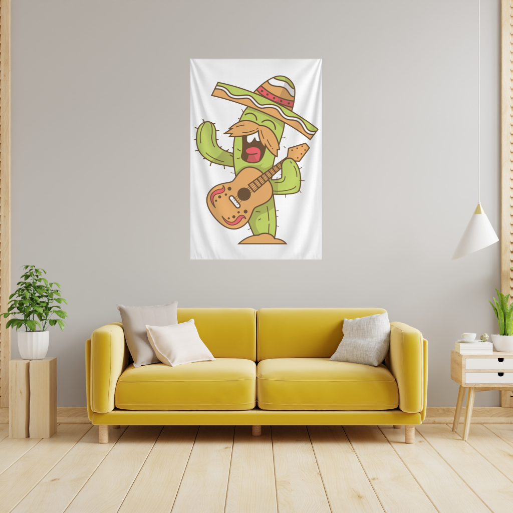 Mariachi Cactus Playing Guitar Wall Tapestry