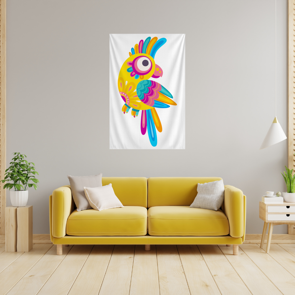 Vibrant Tropical Parrot Folk Wall Tapestry