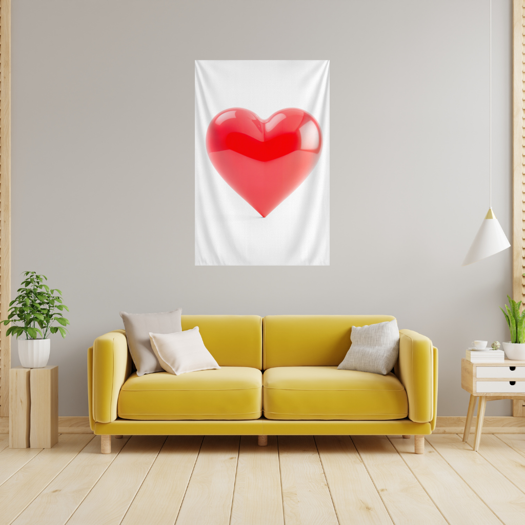 Glossy Red 3D Heart Wall Tapestry