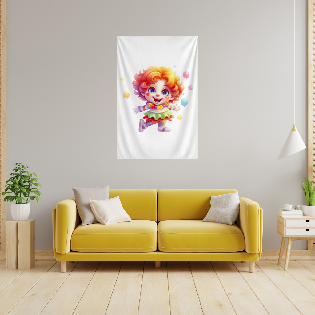 Cute Rainbow Hair Happy Clown Wall Tapestry