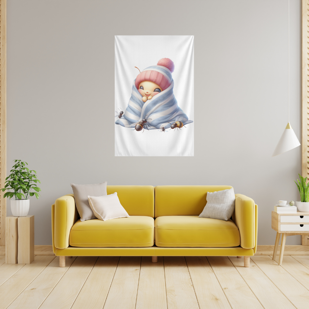 Kawaii Baby Bee in Pink Beanie Wall Tapestry