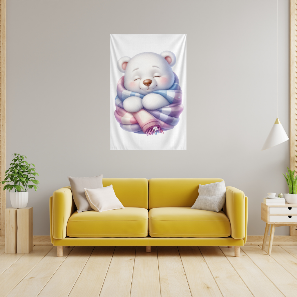 Cozy Sleepy Polar Bear Cub Wall Tapestry