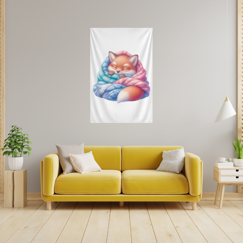 Sleeping Fox Knitted Blanket Wall Tapestry