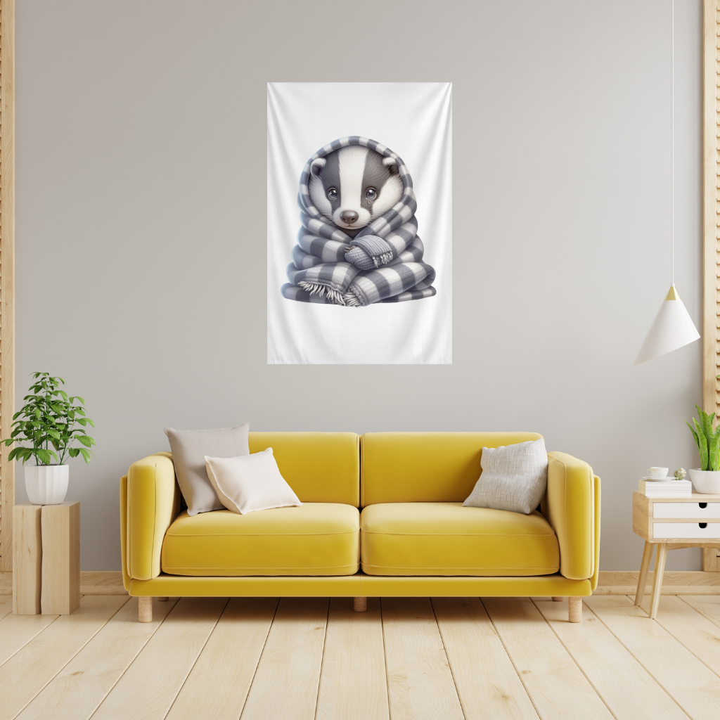 Cozy Baby Badger Wrapped in Blanket Wall Tapestry