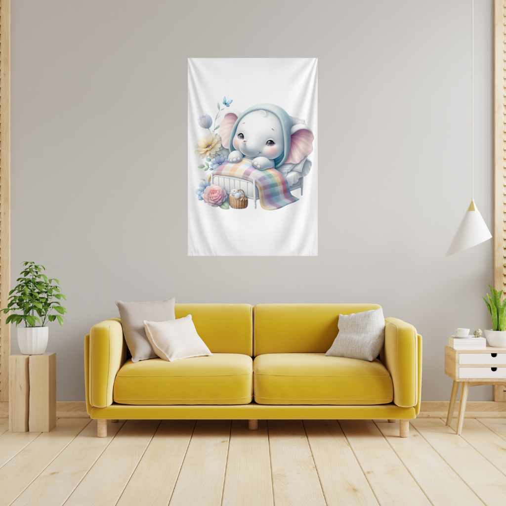 Sleeping Baby Elephant in Bed Wall Tapestry