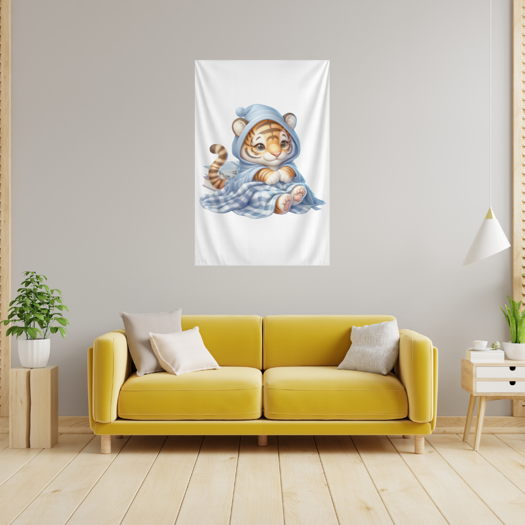 Sleepy Baby Tiger Cub on Books Wall Tapestry