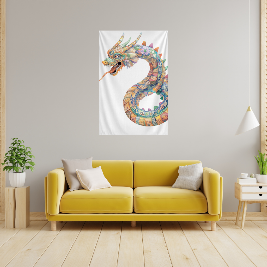 Colorful Mosaic Chinese Dragon Wall Tapestry