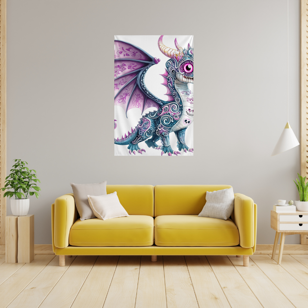 Purple Sugar Skull Dragon Wall Tapestry