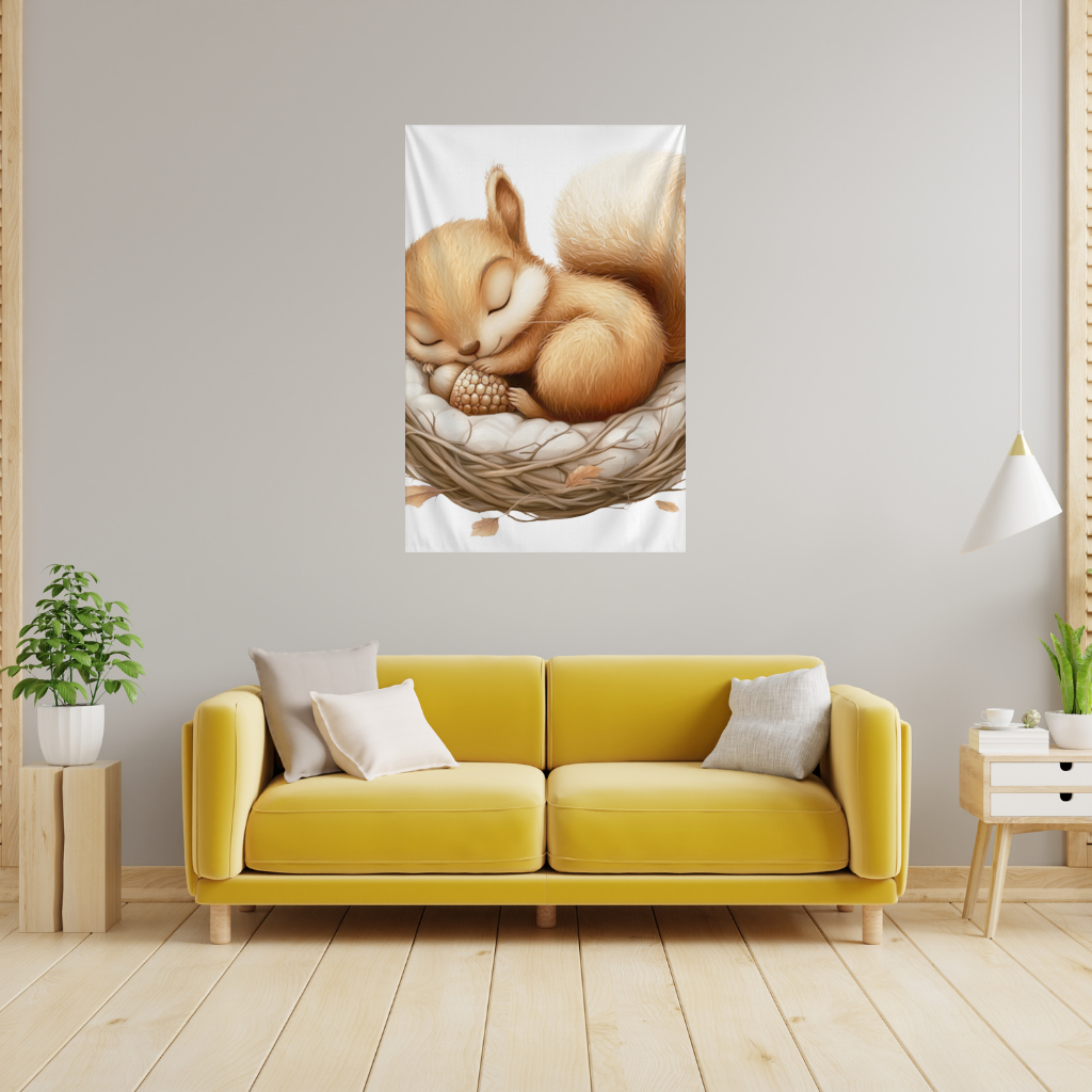 Sleeping Baby Squirrel in Nest Wall Tapestry
