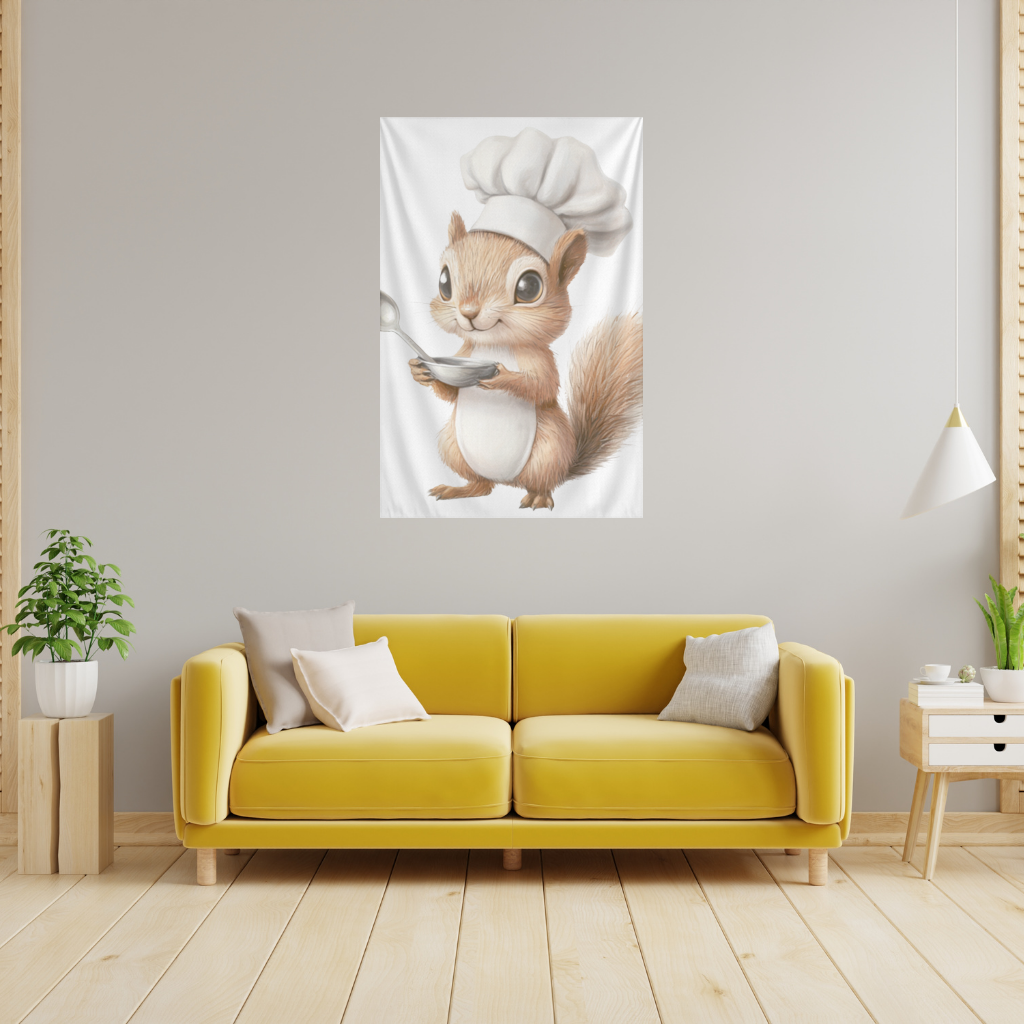 Whimsical Little Chef Squirrel Wall Tapestry