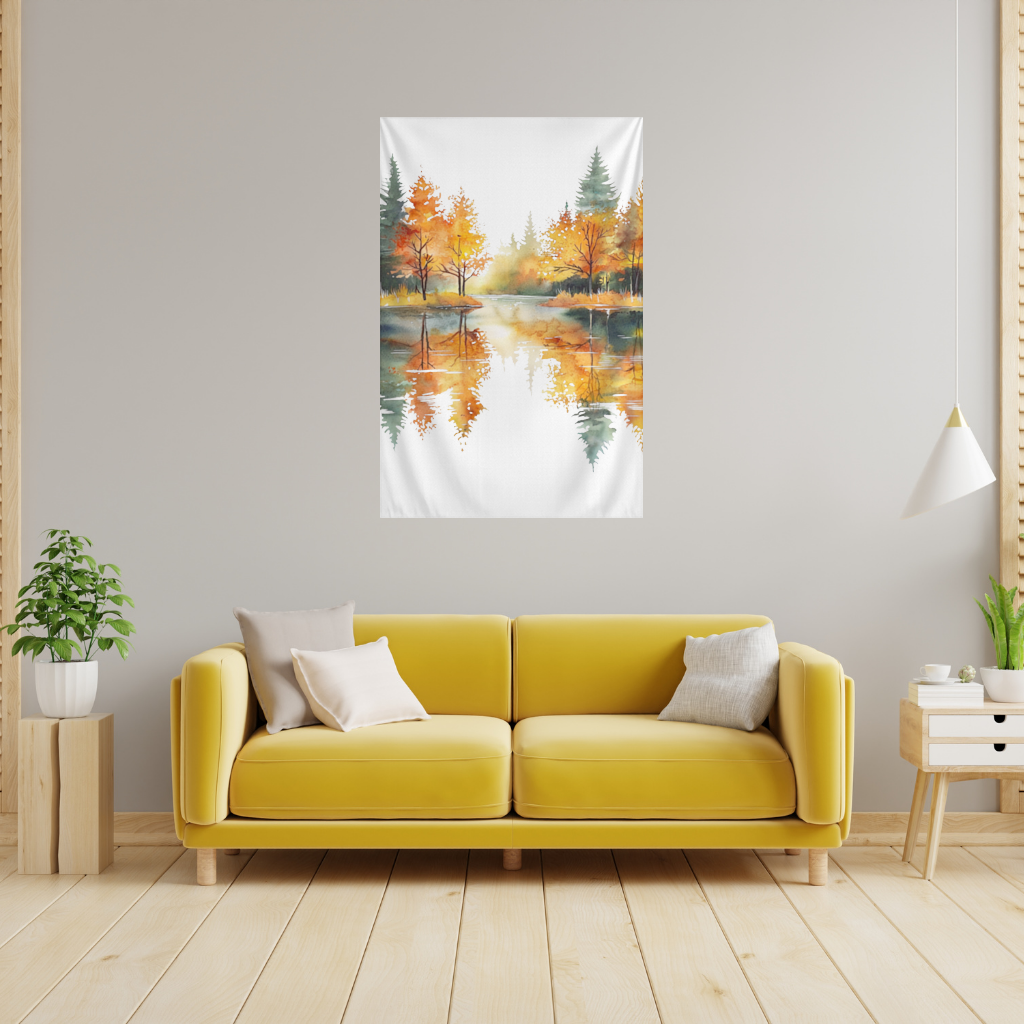 Autumn Forest Lake Reflection Wall Tapestry