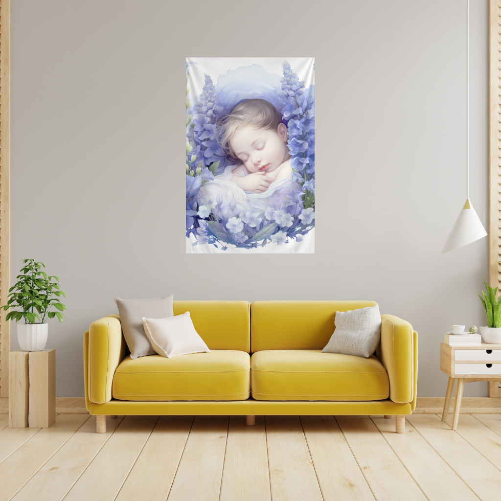Sleeping Baby Blue Larkspur Wall Tapestry