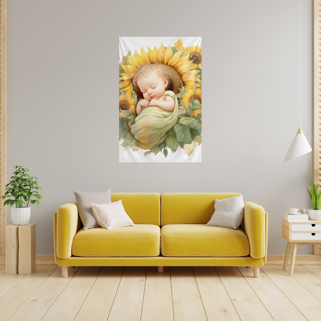 Sleeping Baby in Sunflower Wall Tapestry