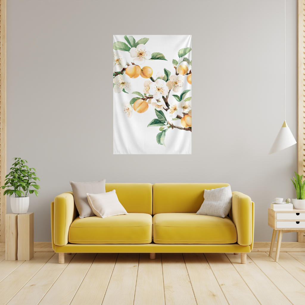 Watercolor Apricot Blossom Branch Wall Tapestry