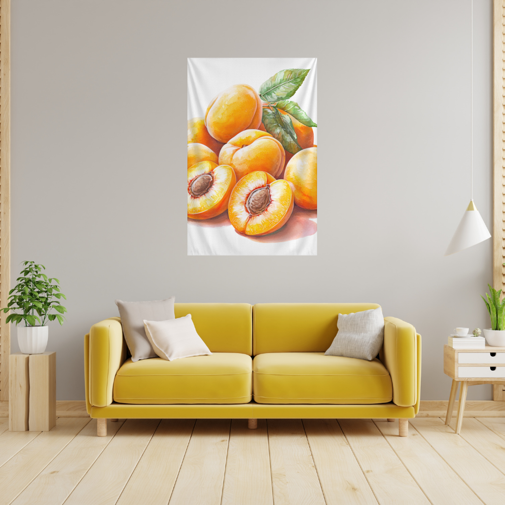 Watercolor Apricot and Leaves Wall Tapestry