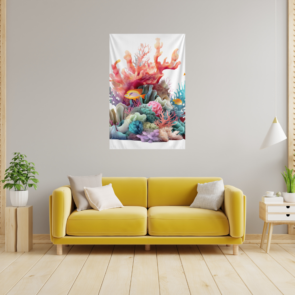 Vibrant Coral Reef and Tropical Fish Wall Tapestry