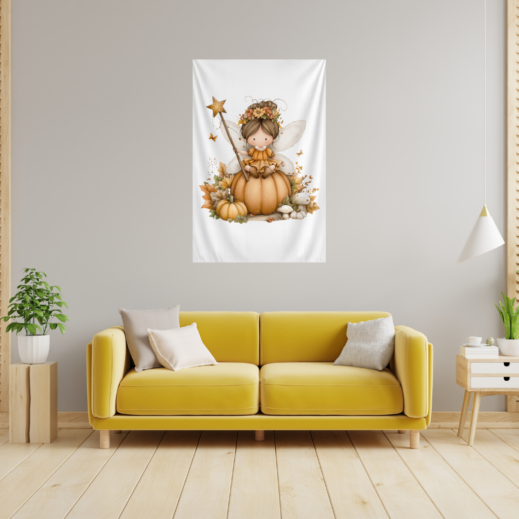 Whimsical Autumn Pumpkin Fairy Wall Tapestry