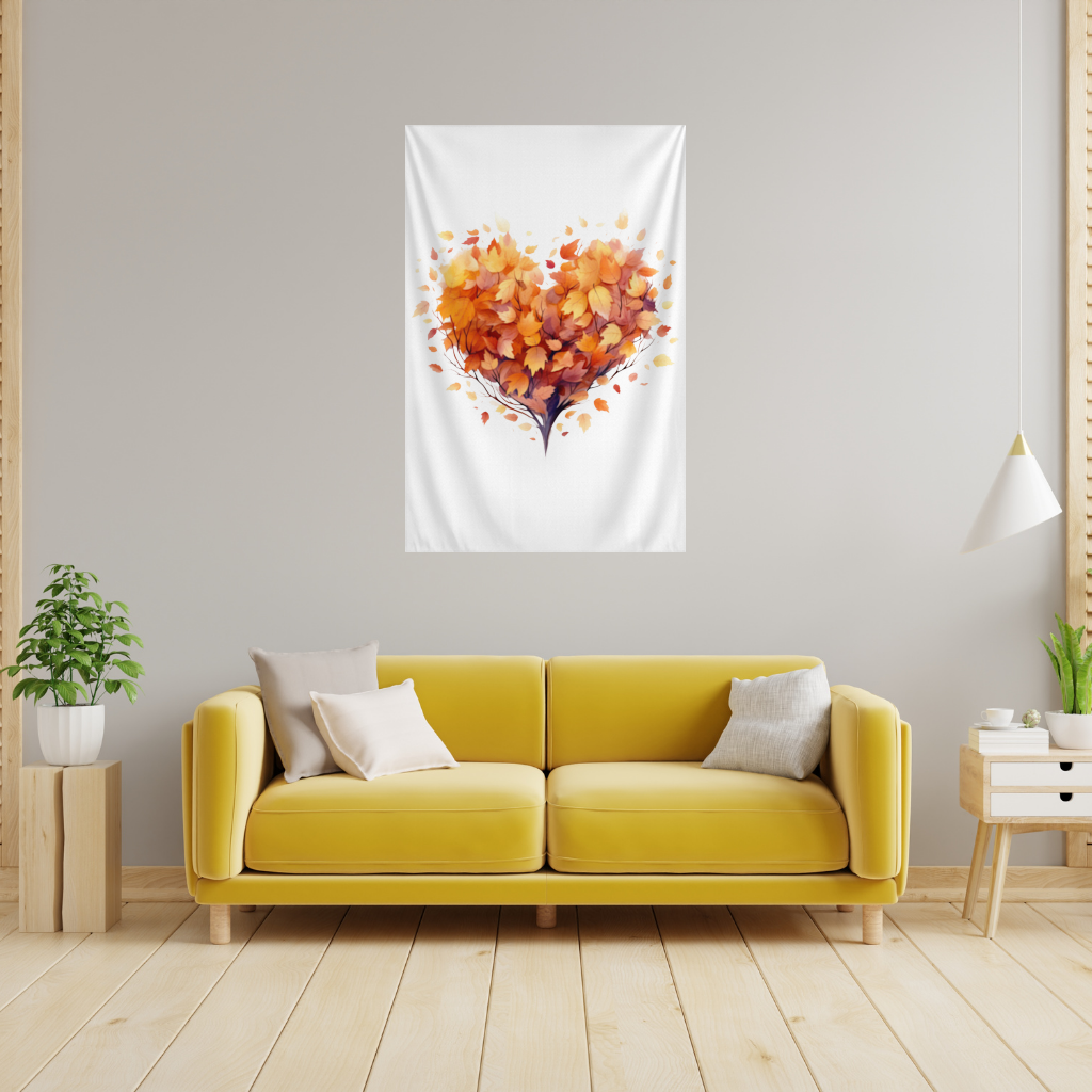 Autumn Leaf Heart Wall Tapestry