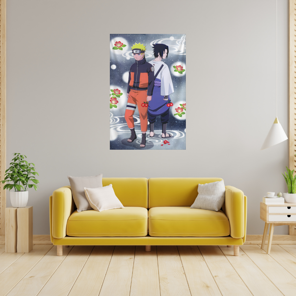 Two Rival Warriors with Red Camellias Wall Tapestry