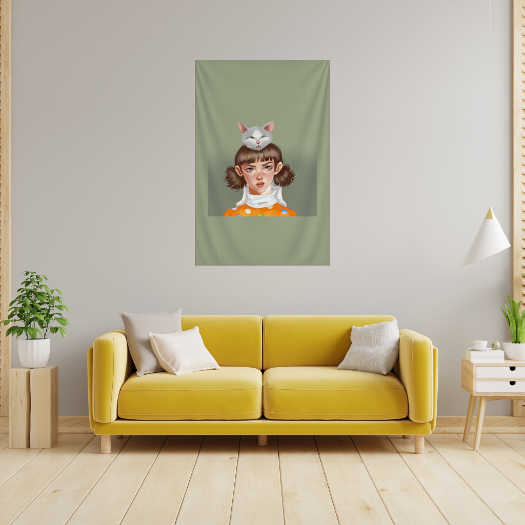 Mood Kedi ve Ben Dokunma Telefonuma! Duvar Örtüsü