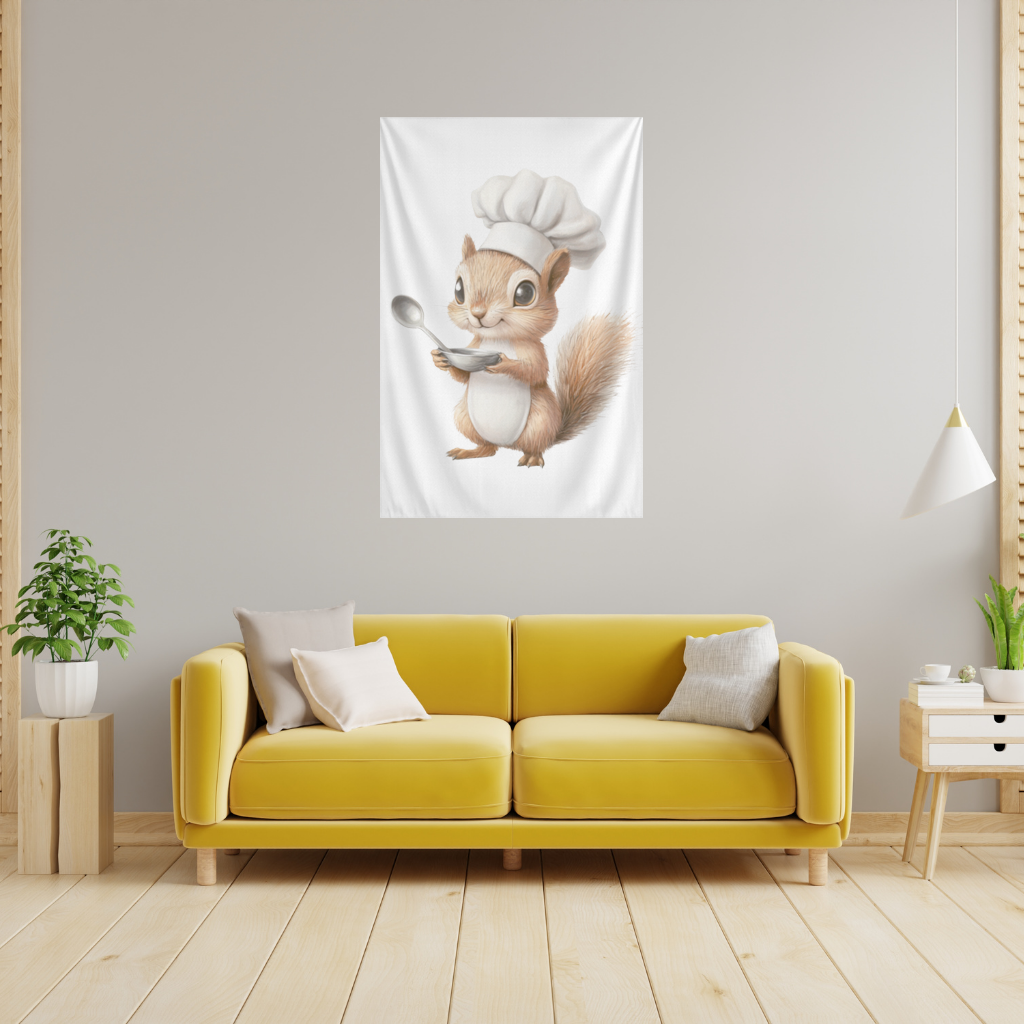 Aşçı Şapkalı Sevimli Sincap Duvar Örtüsü