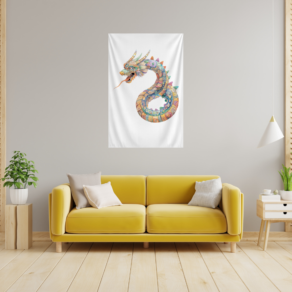Renkli Mozaik Çin Ejderhası Duvar Örtüsü