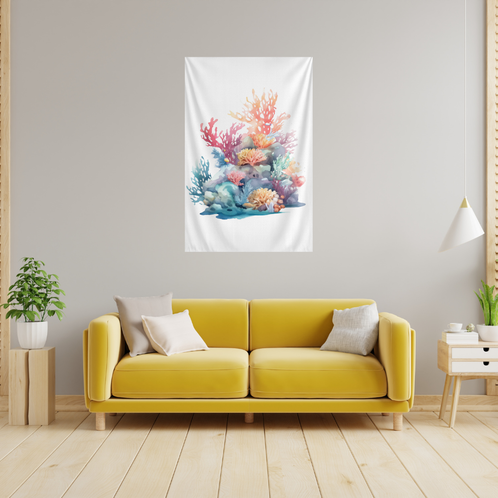 Renkli Suluboya Mercan Kayalığı Duvar Örtüsü