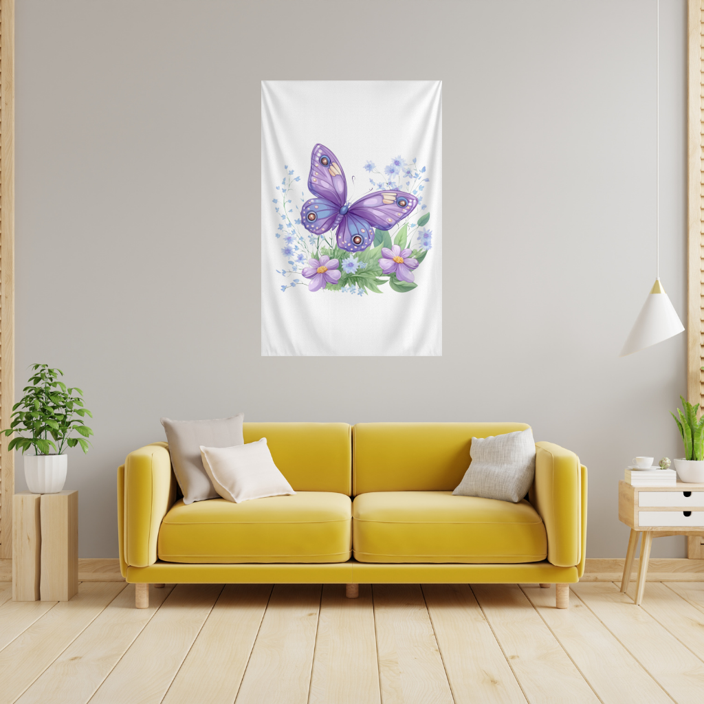 Cottagecore Purple Butterfly Floral Wall Tapestry