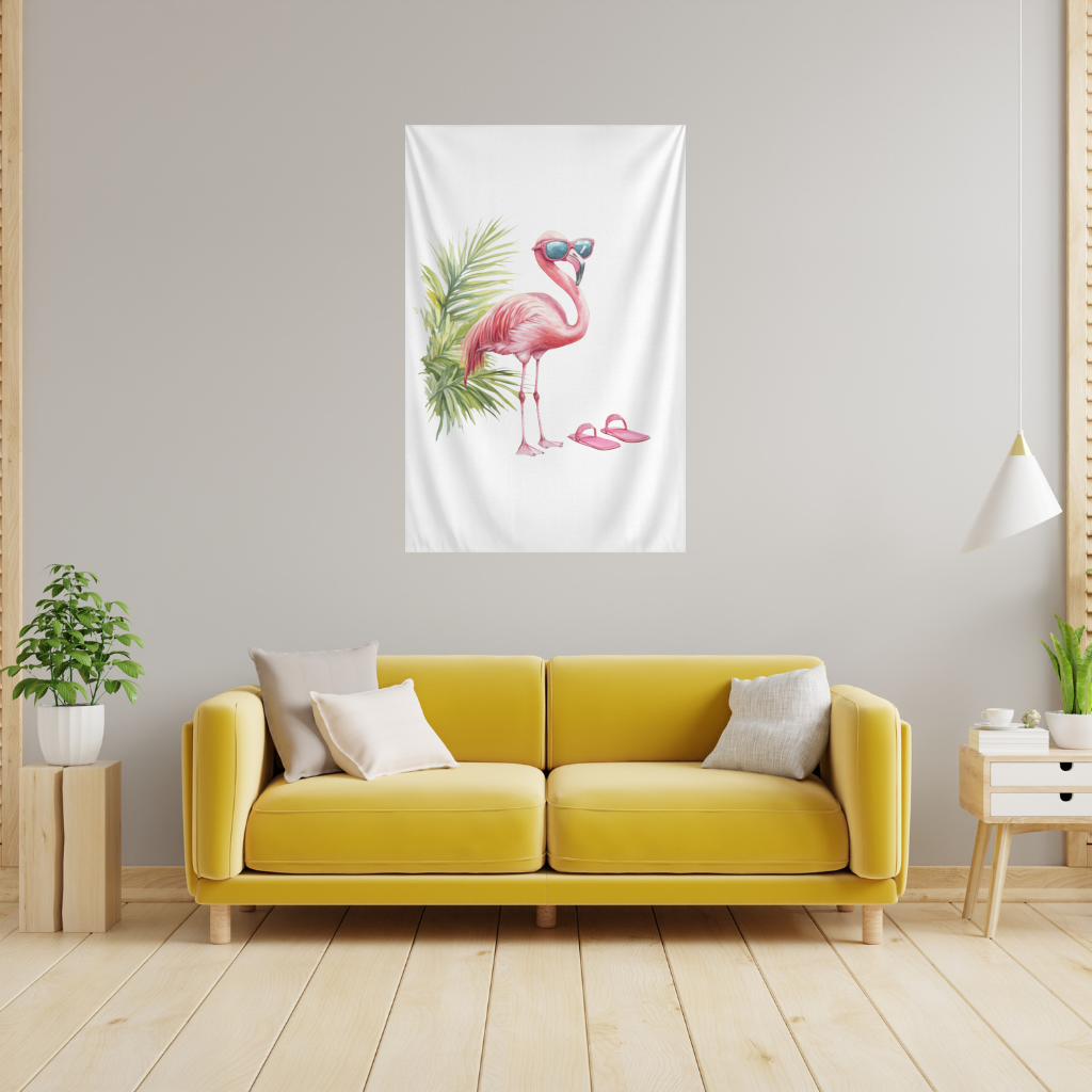 Güneş Gözlüklü Pembe Flamingo Duvar Örtüsü