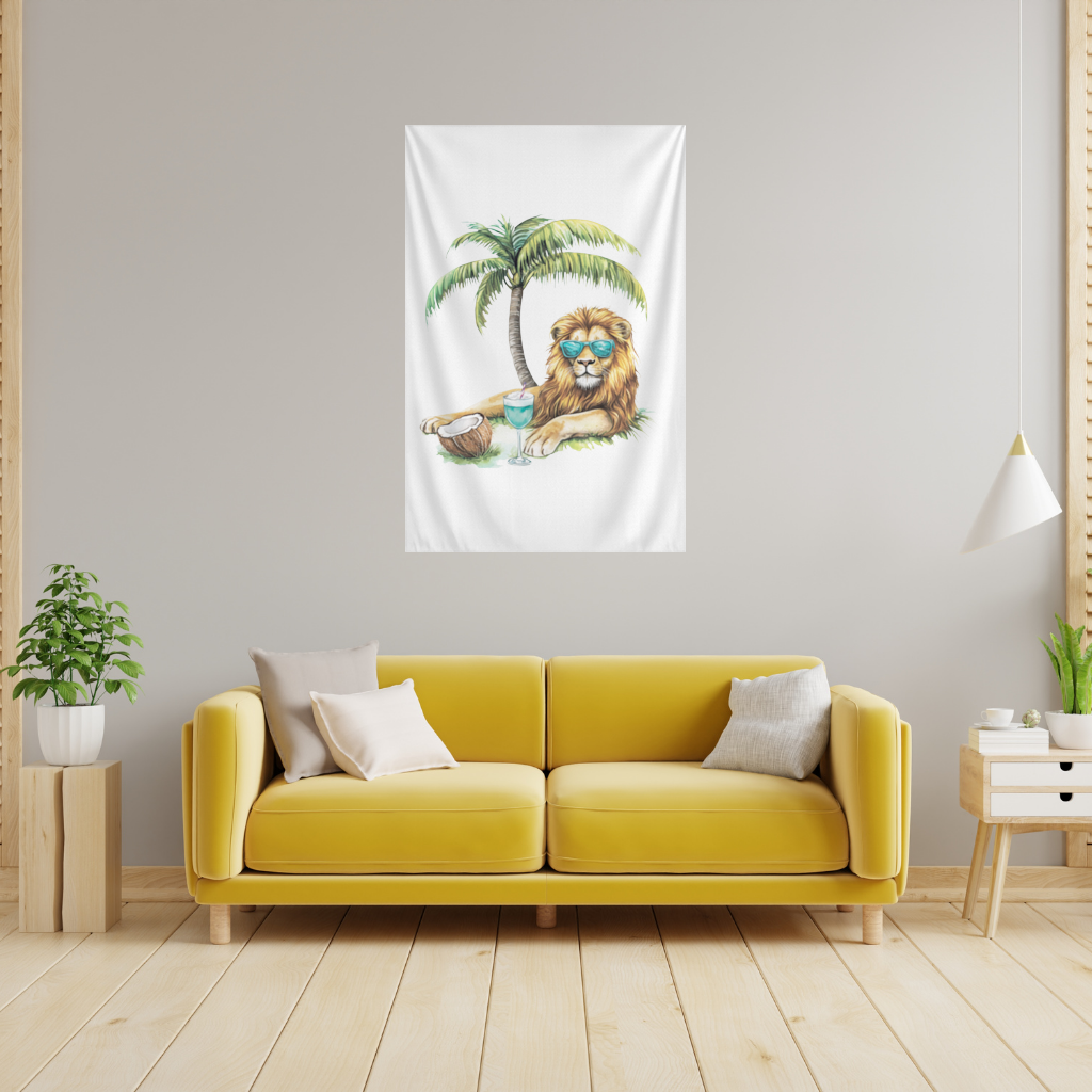 Yaz Tatili Yapan Gözlüklü Aslan Duvar Örtüsü