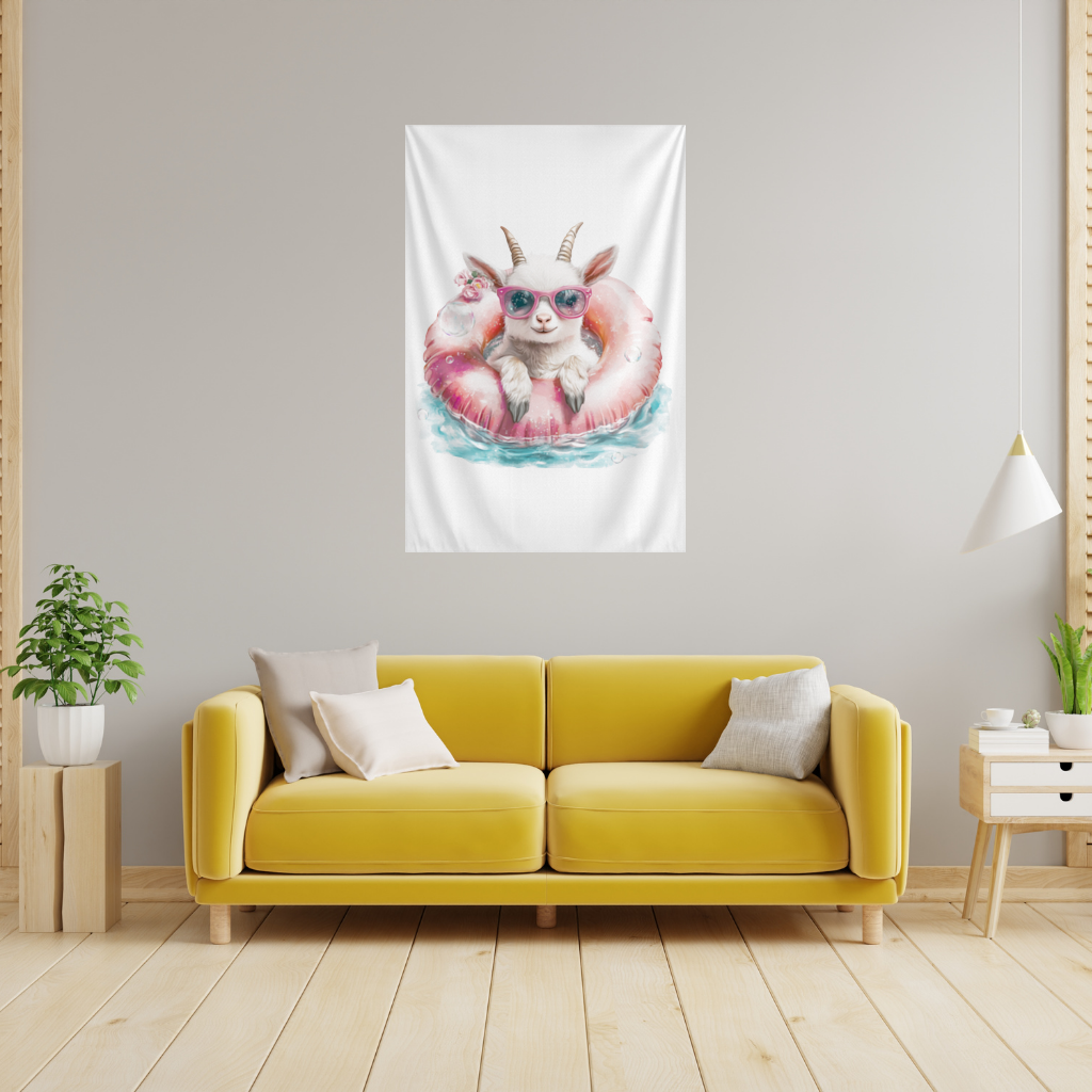 Pembe Gözlüklü Havuzda Yavru Keçi Duvar Örtüsü