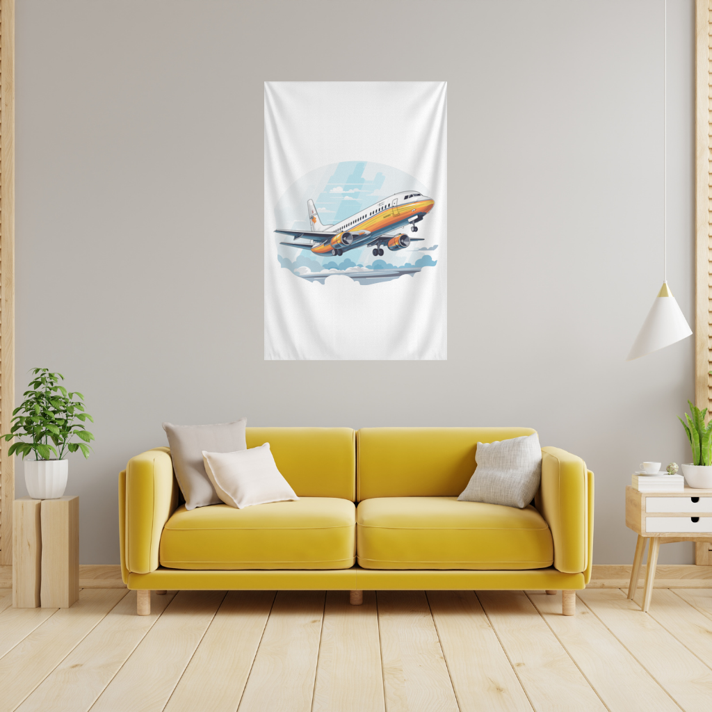 Retro Orange Commercial Airplane Wall Tapestry
