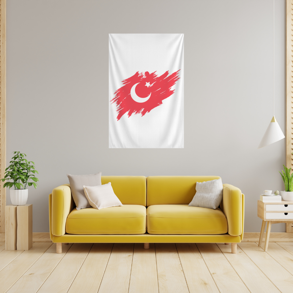 Fırça Darbeli Ay Yıldız Türkiye Bayrağı Duvar Örtüsü
