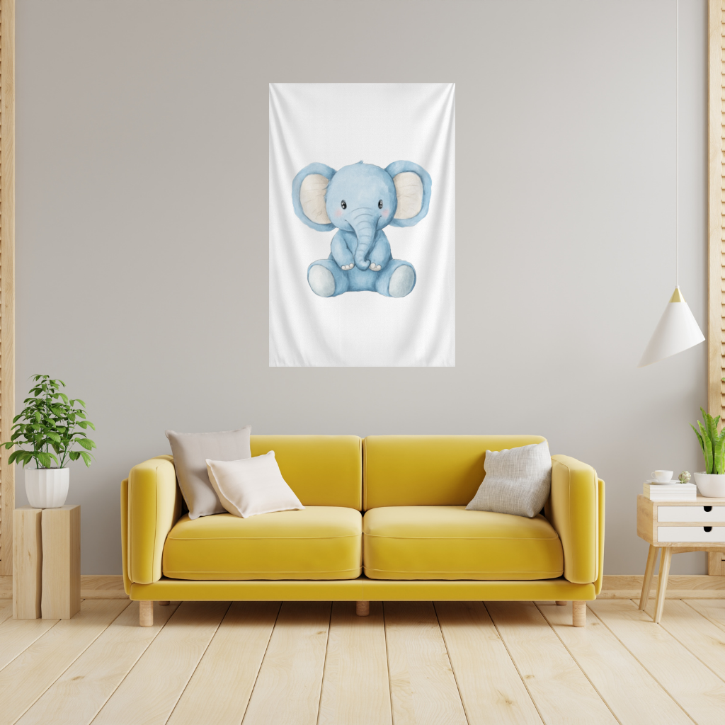 Mavi Suluboya Bebek Fil Duvar Örtüsü