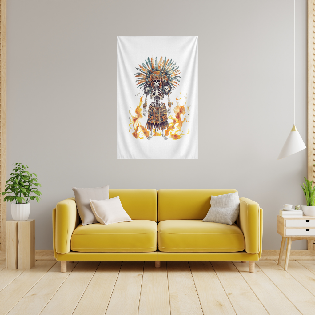 Aztec Skeleton Warrior Wall Tapestry