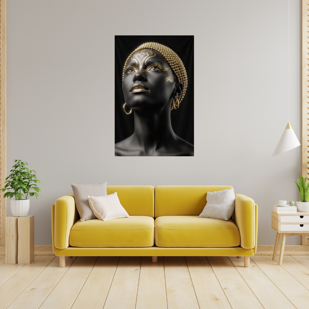 Gold Afrofuturistic Black Woman Wall Tapestry