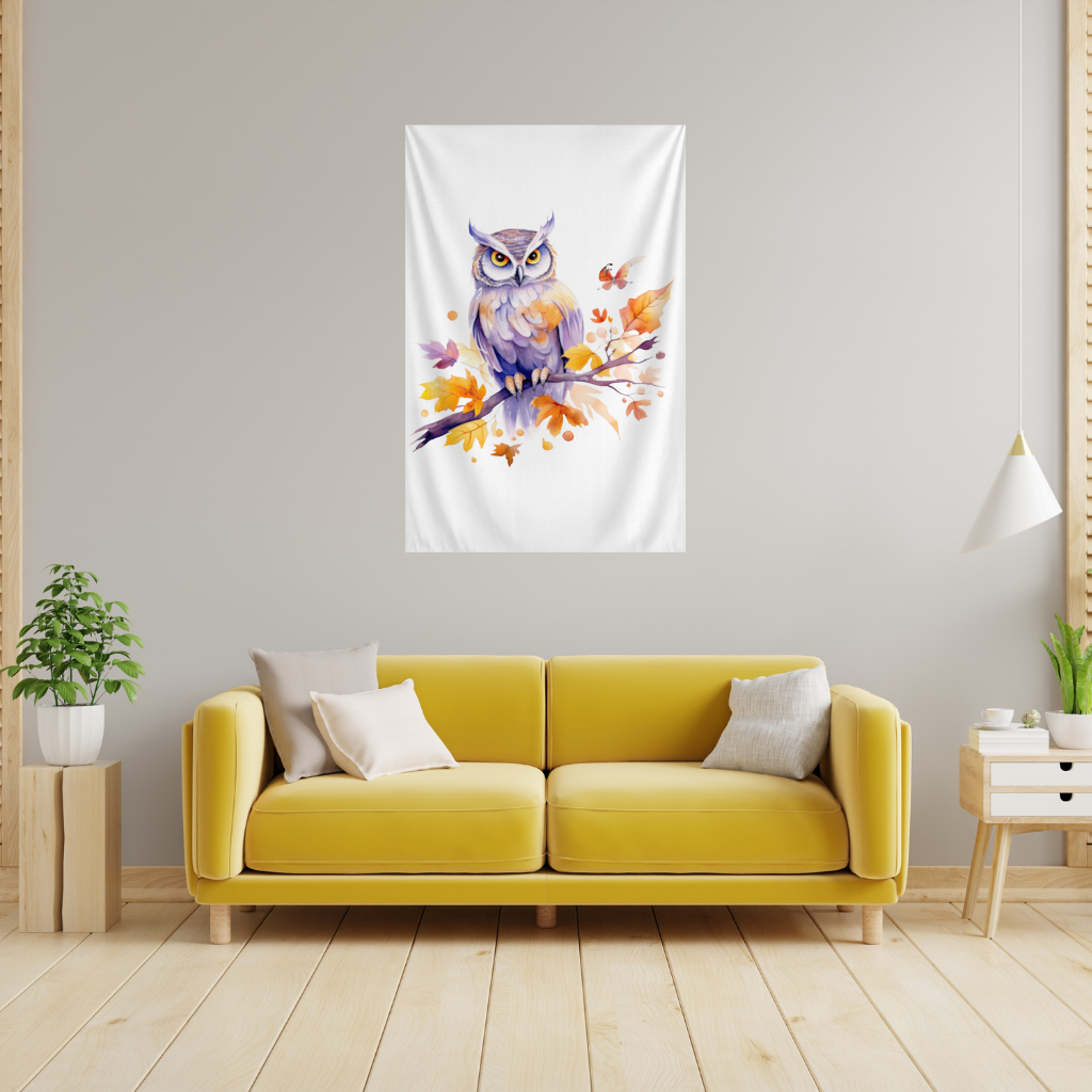 Whimsical Autumn Owl and Butterfly 