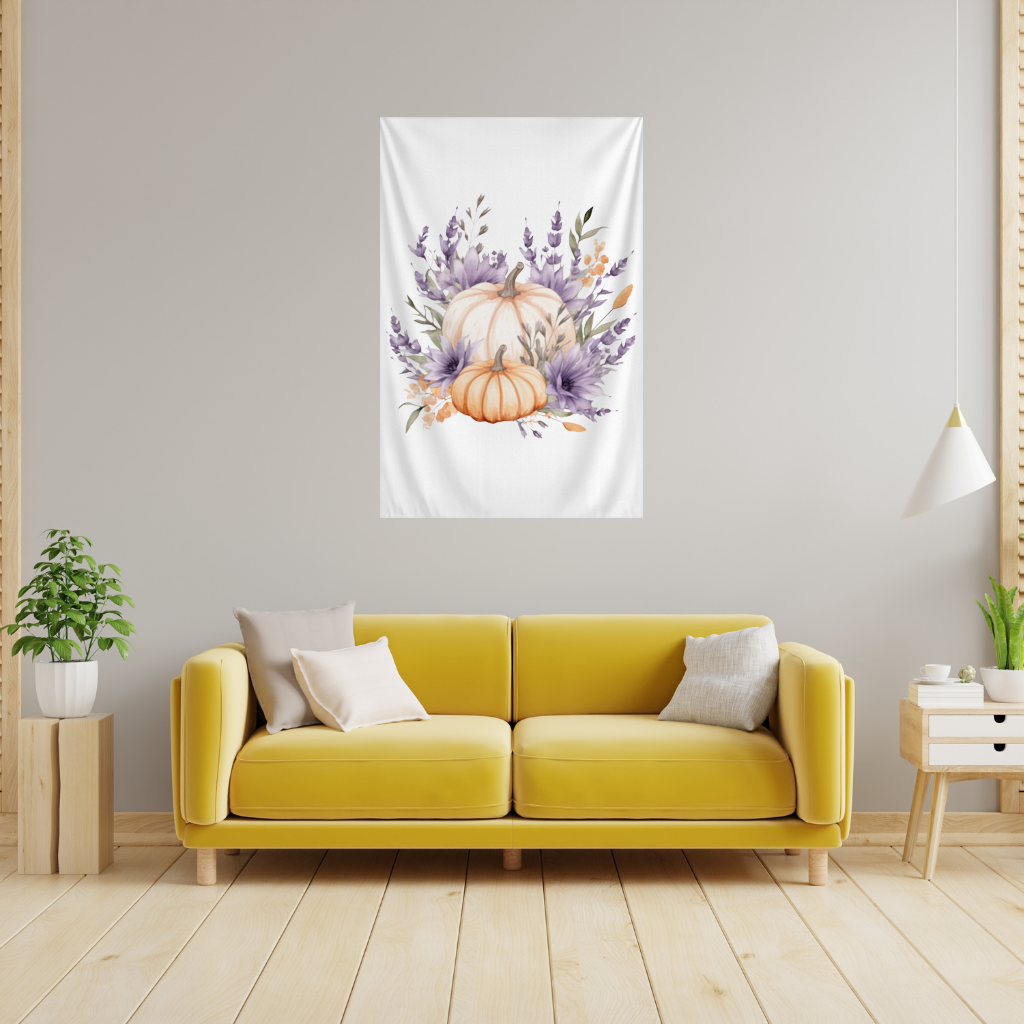 Lavender and Pumpkin Autumn Bouquet Wall Tapestry