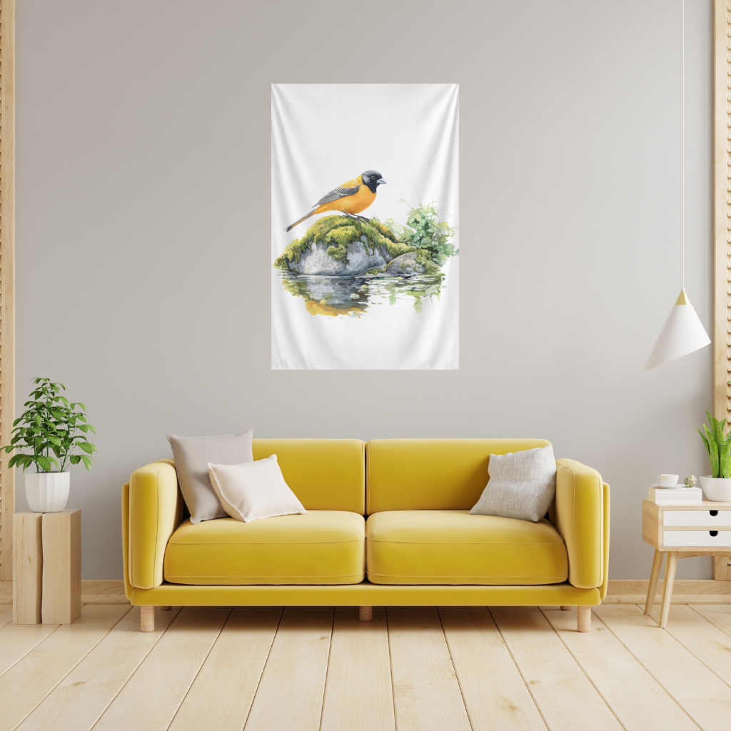 Turuncu Siyah Baltimore Oriole Kuşu Duvar Örtüsü