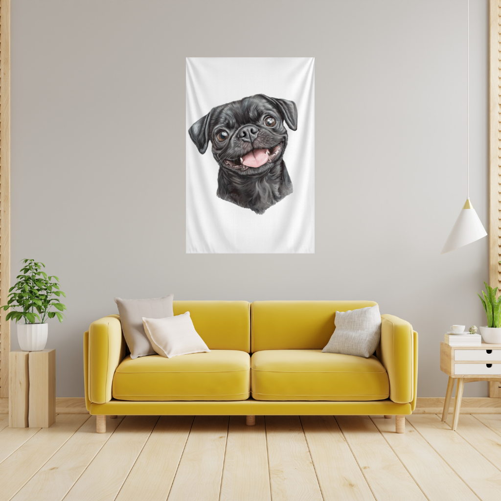 Happy Black Pug Face Wall Tapestry