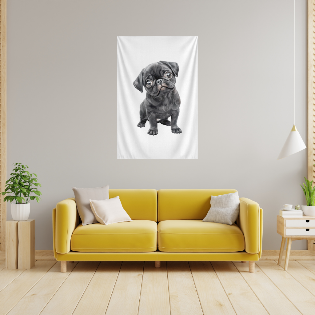 Innocent Black Pug Puppy Wall Tapestry