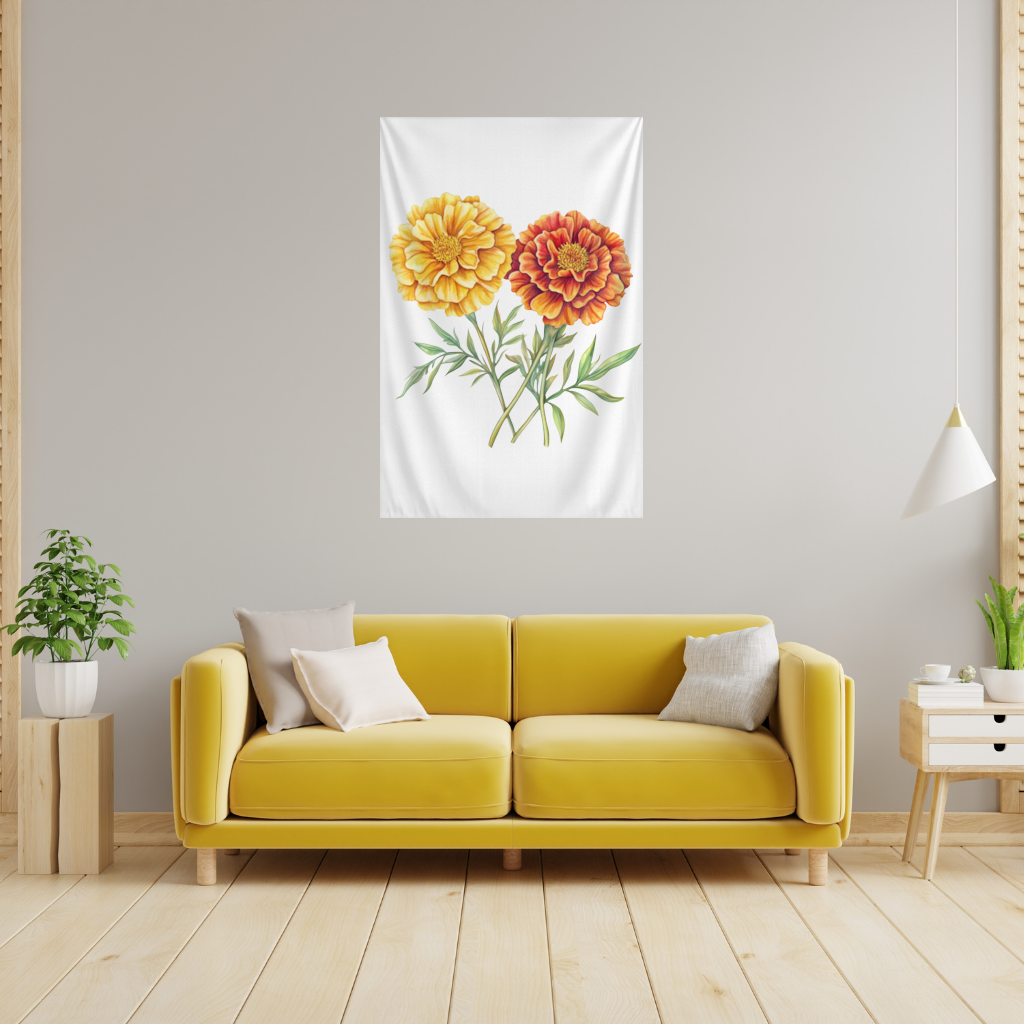 Botanik Sarı Turuncu Kadife Çiçeği Duvar Örtüsü