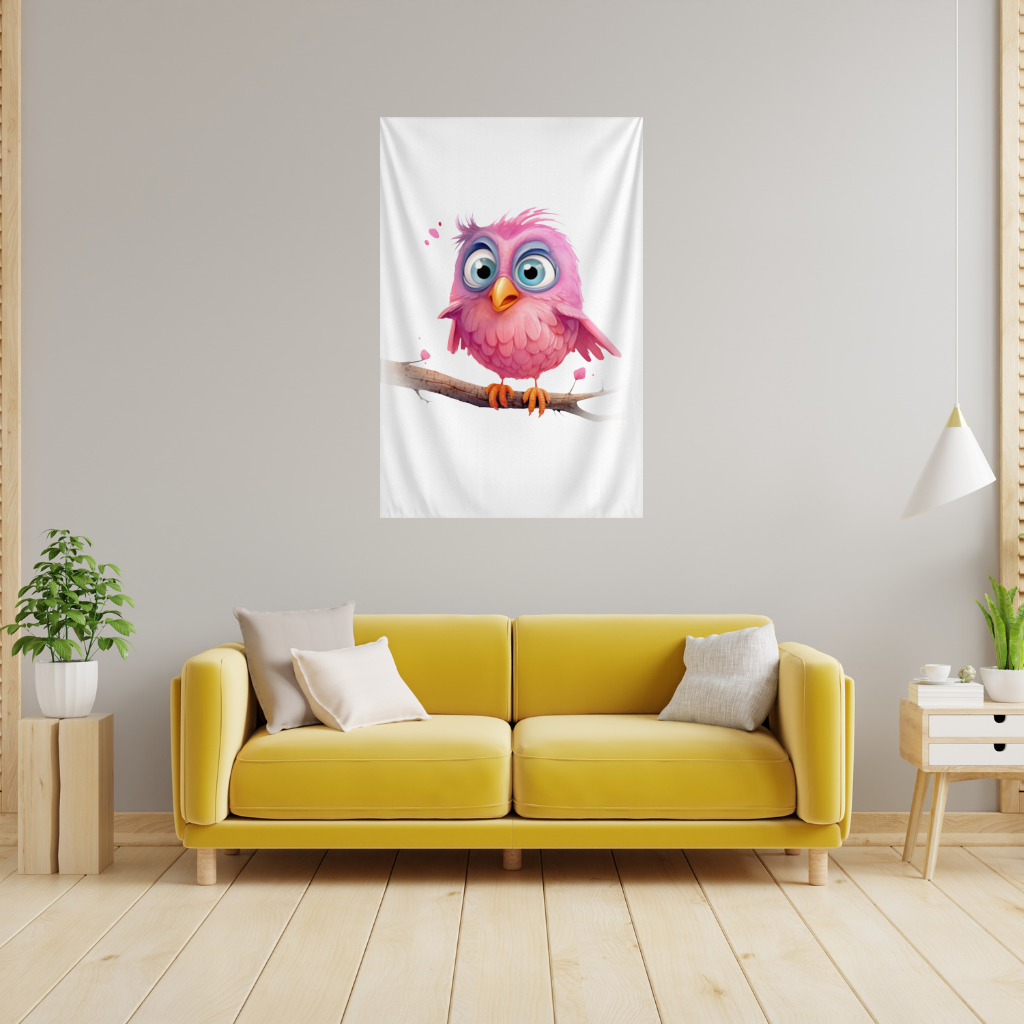 Cute Pink Bird with Large Blue Eyes 
