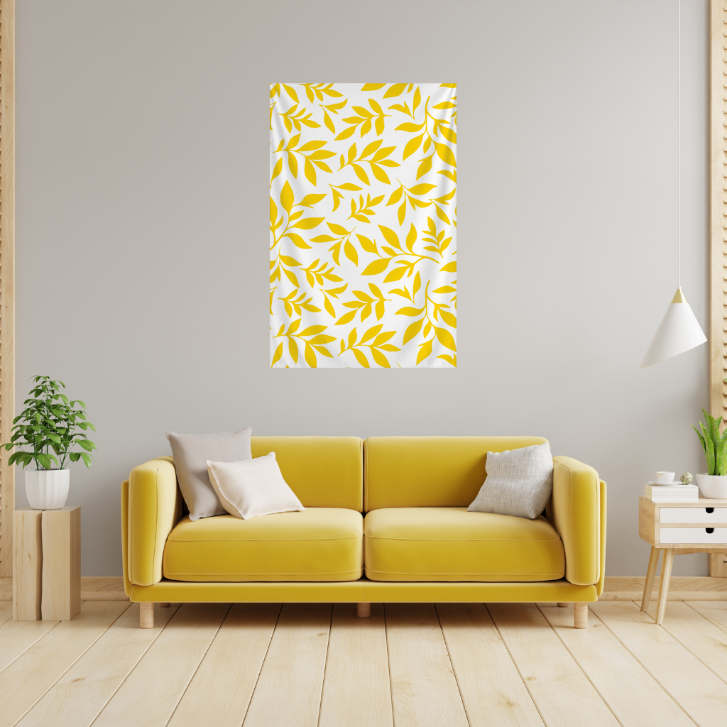 Mustard Yellow Botanical Leaves Wall Tapestry