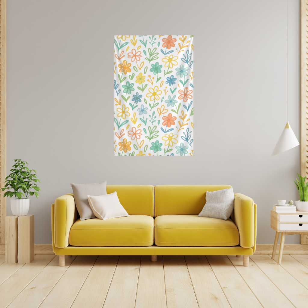 Colorful Boho Wildflowers Wall Tapestry