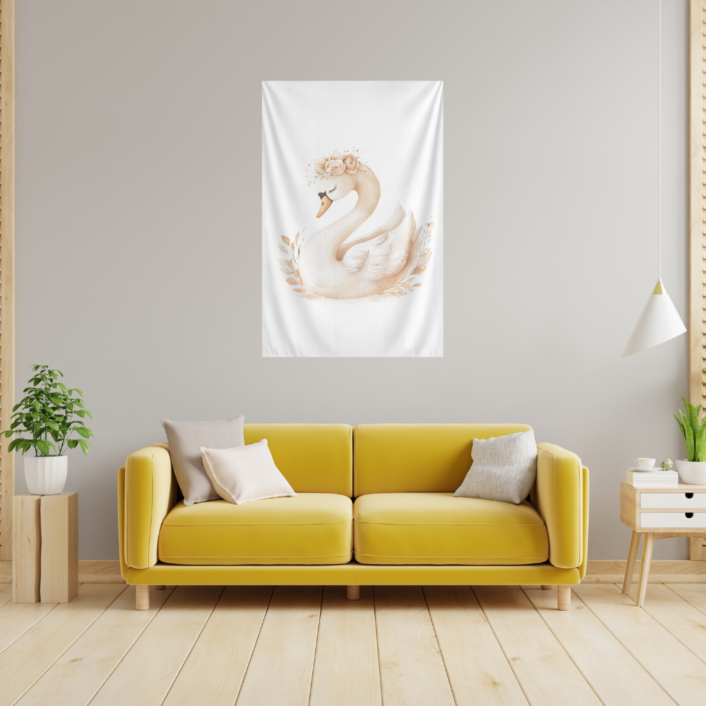 Elegant Floral Crown Boho Swan Wall Tapestry