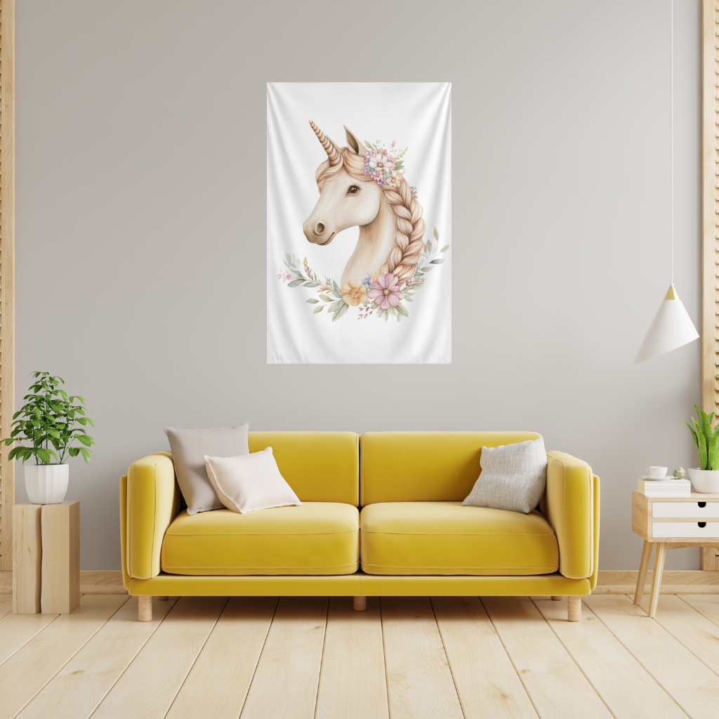 Cottagecore Floral Unicorn Wall Tapestry