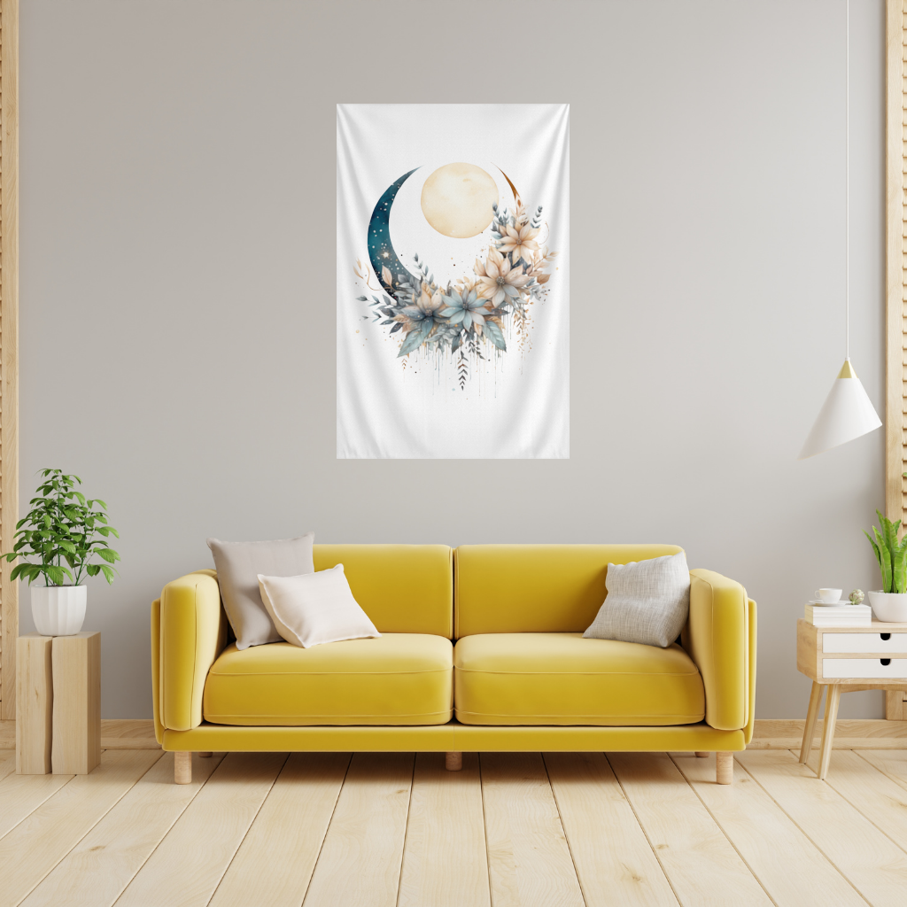 Boho Ay ve Botanik Çiçekler Duvar Örtüsü