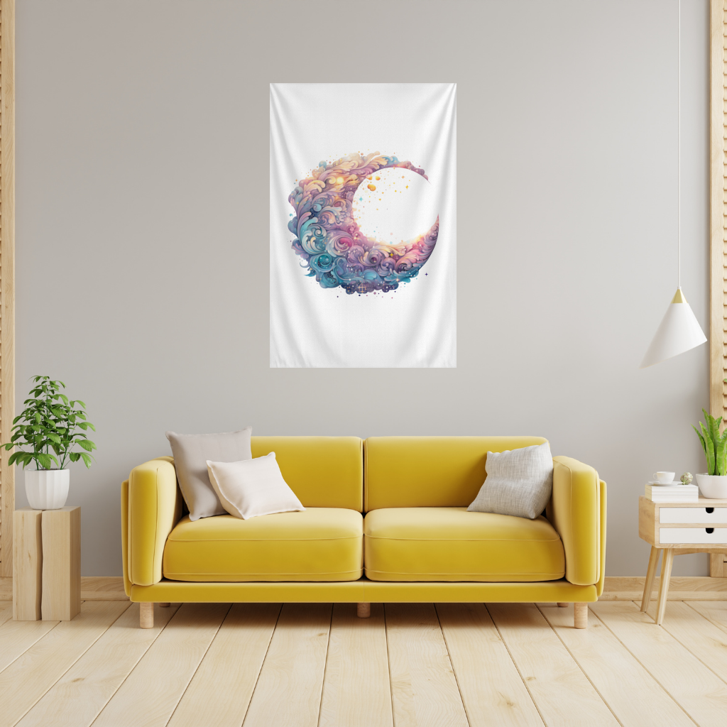 Colorful Swirled Celestial Moon Wall Tapestry